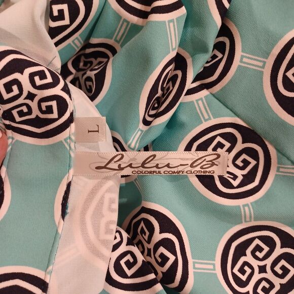 Lulu B Teal Blue Geometric V-Neck Long Sleeve Button Front Top Large Colorful - Picture 6 of 8